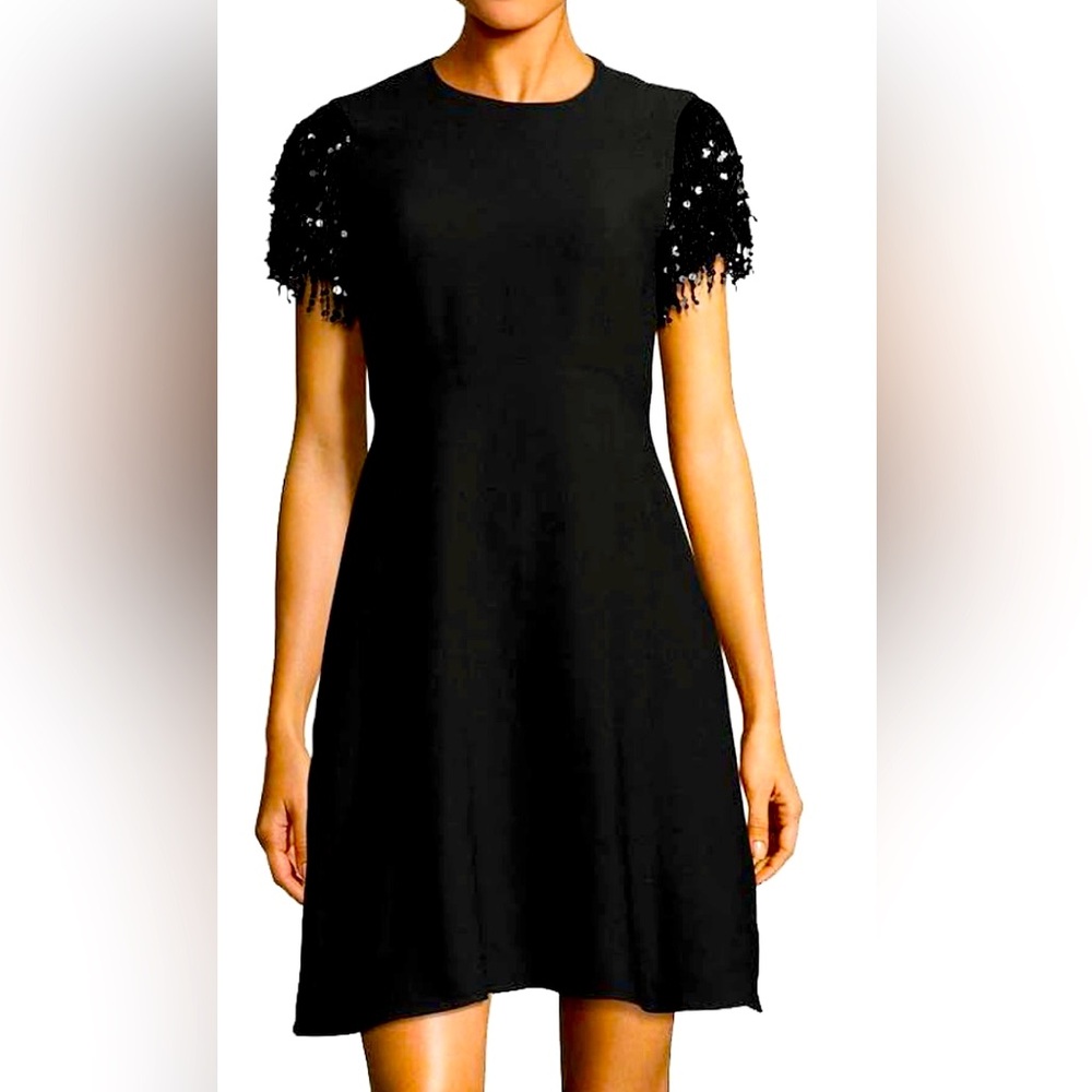 KATE SPADE NWOT Sequin Fringe Black Swing Dress Size 0